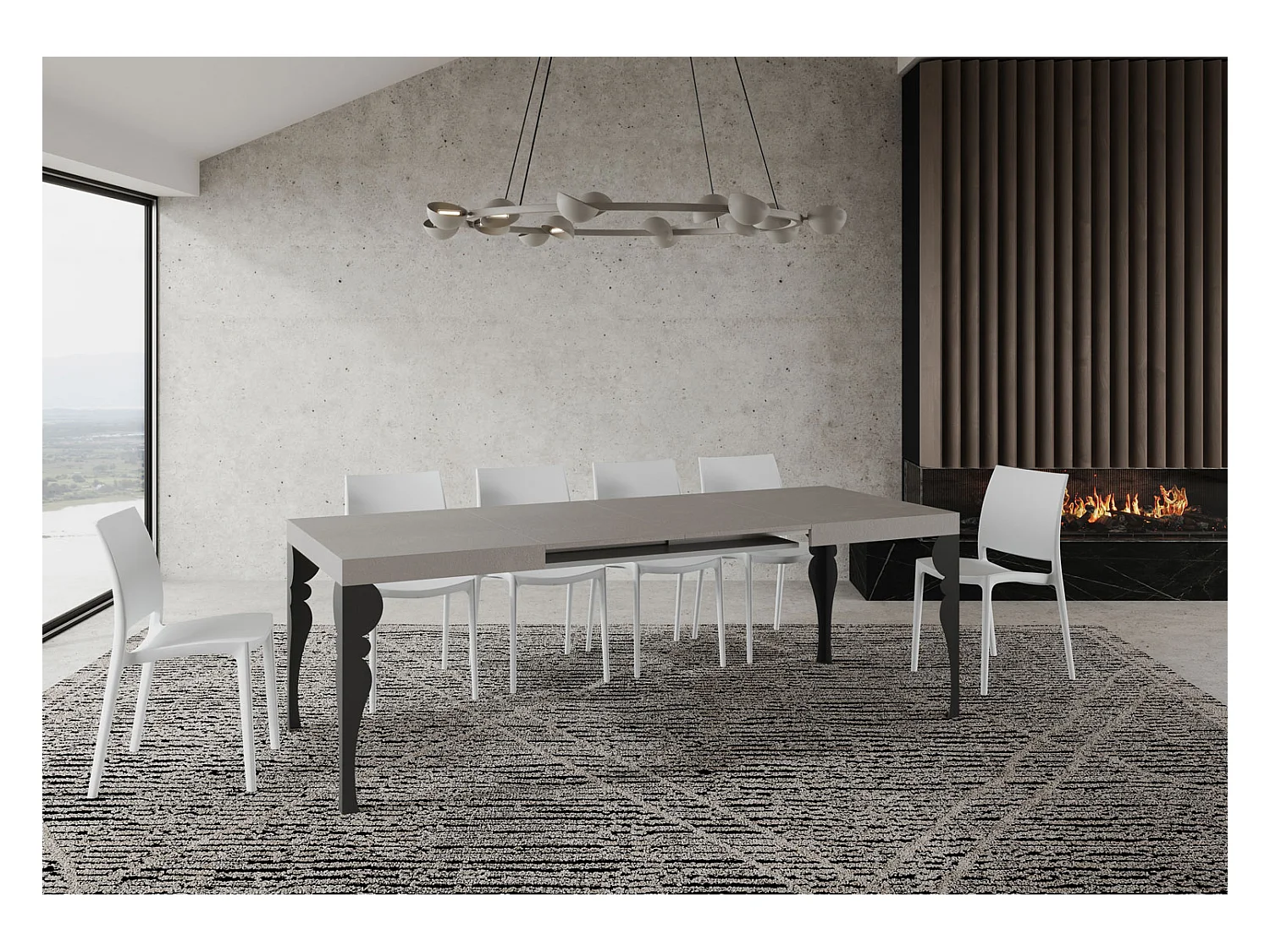 Table extensible 80x120/204 cm Paxon Cachemire cadre Anthracite