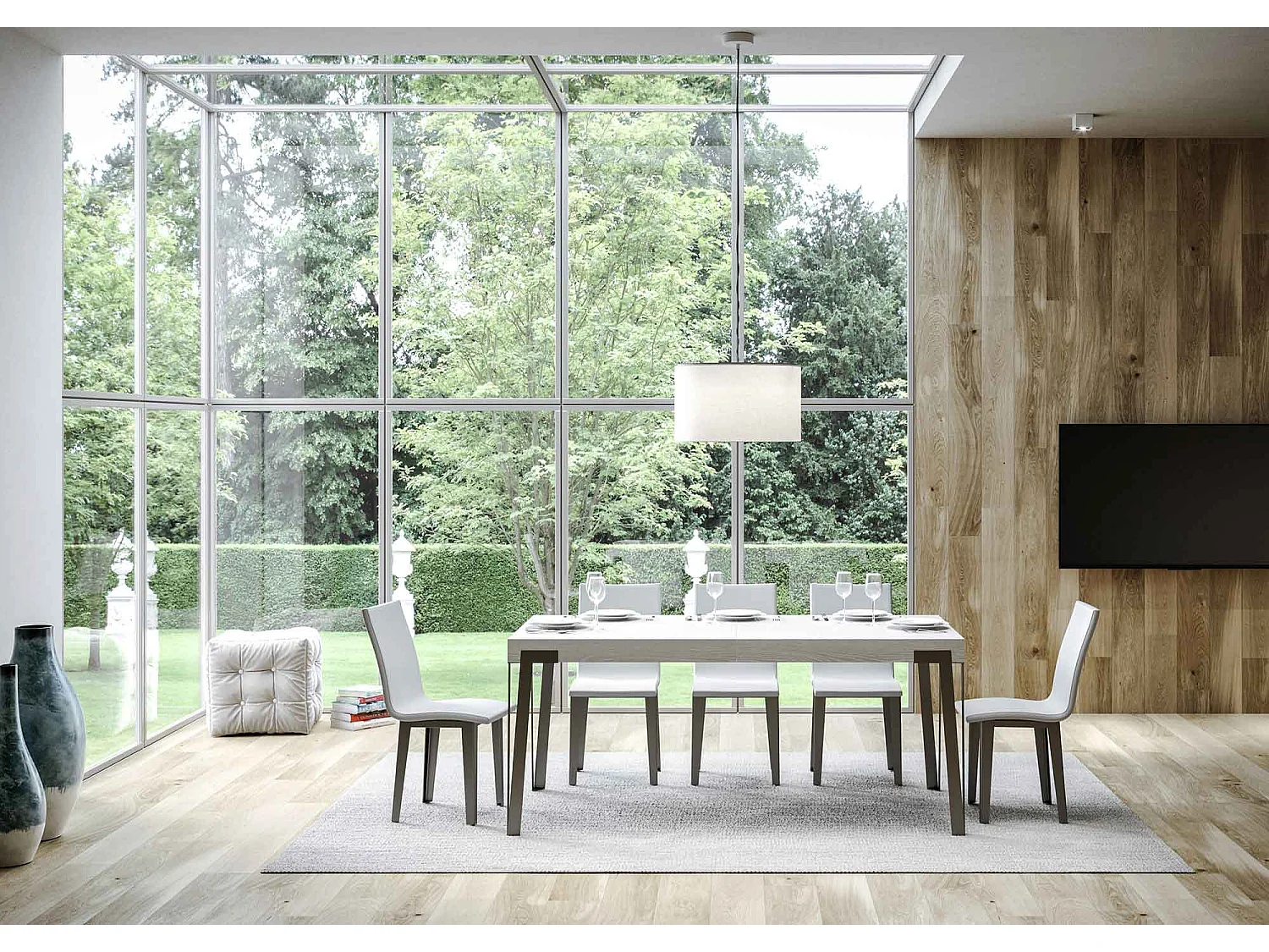 Uitschuifbare tafel 90x200/304 cm Rio eiken wit frame antraciet