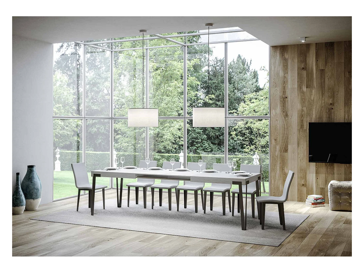 Table extensible 90x200/304 cm Rio Frêne Blanc cadre Anthracite