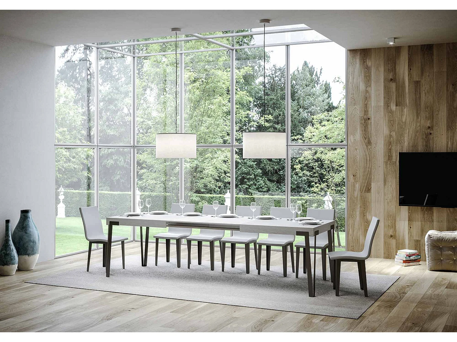 Uitschuifbare tafel 90x200/304 cm Rio eiken wit frame antraciet
