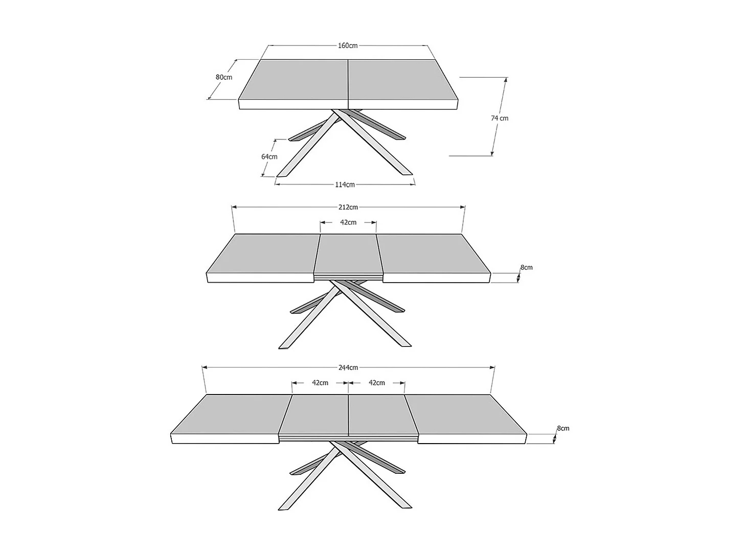 Ausziehtisch 160/244x80 cm Karida Esche weiß Tischbeine Anthrazit
