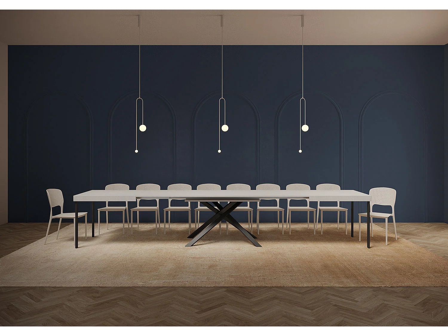 Table extensible 90x200/460cm Karida frêne blanc pieds anthracite