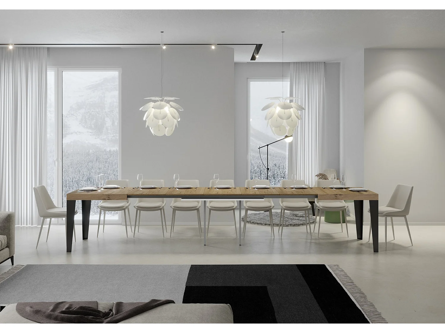 Table extensible 140/400x90 cm Flame chêne nature pieds anthracite