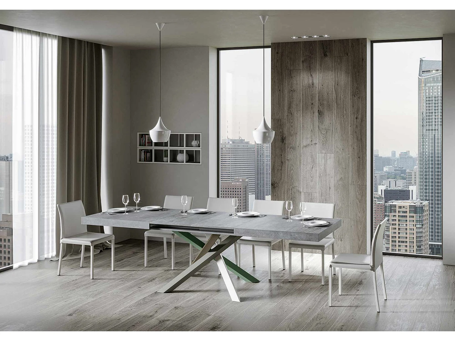 Table extensible 140/400x90 cm Volantis gris béton pieds multicolore 4/A