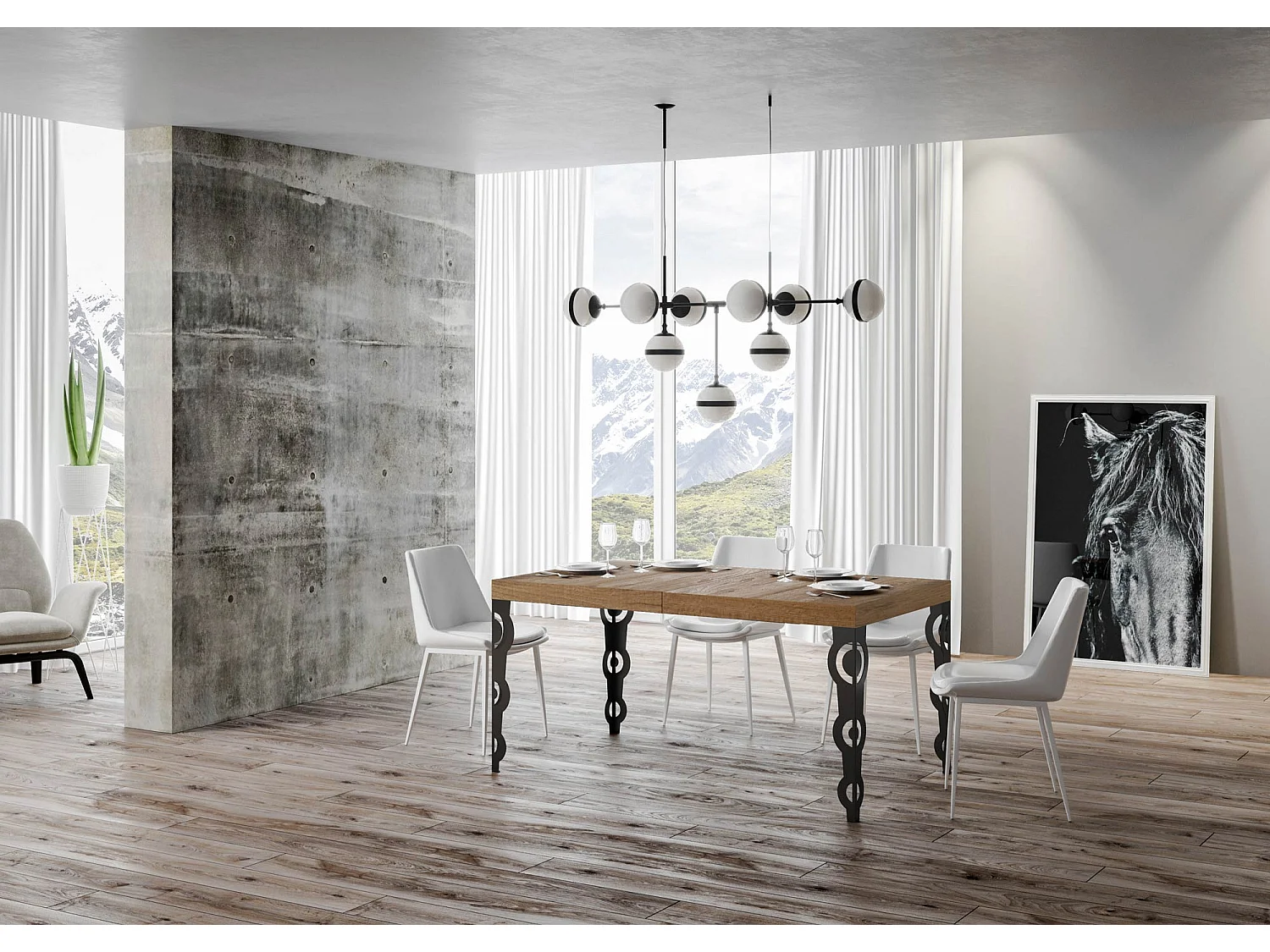 Table extensible 140/224x80cm Karamay chêne nature pieds anthracite