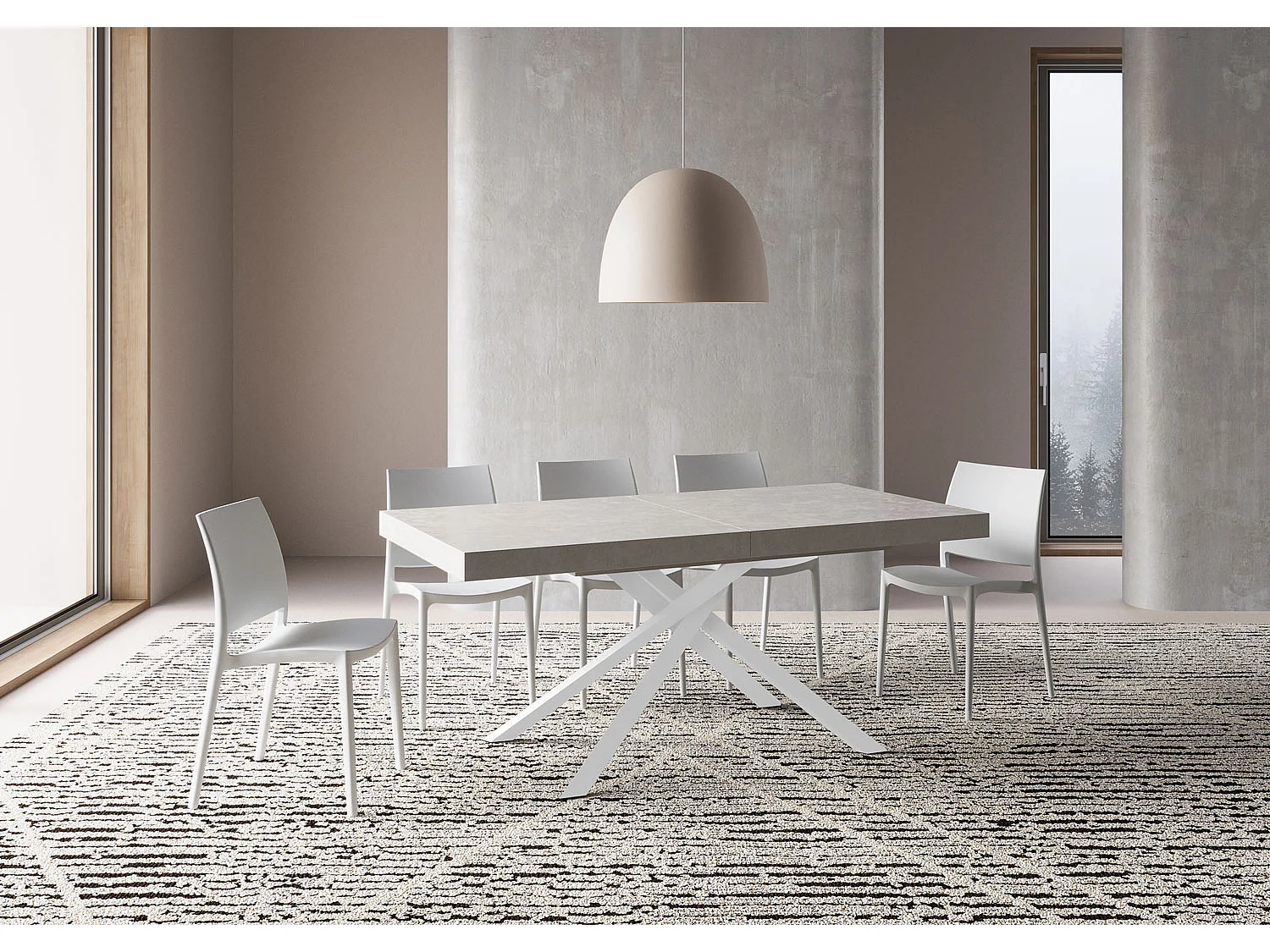 Table extensible 90x180/440 cm Karida cachemire pieds blancs