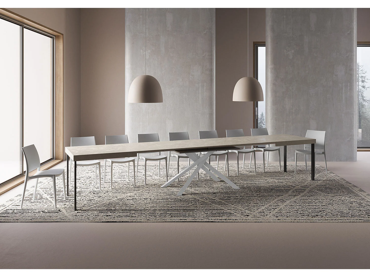 Mesa extensible 180/440x90 cm Karida cachemira patas blancas