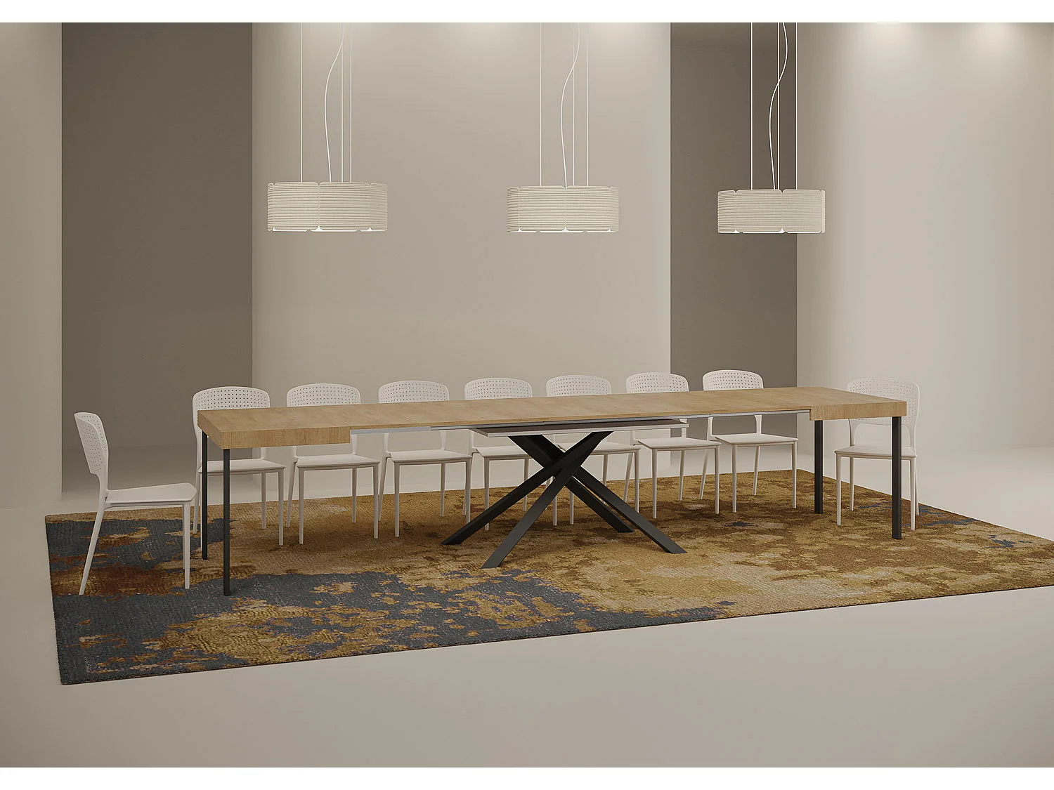 Table extensible 120/380x90 cm Karida chêne nature pieds anthracite