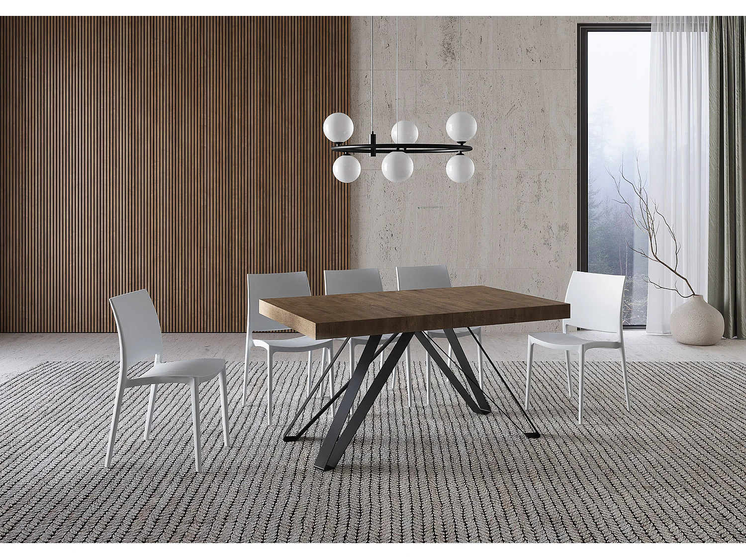 Table extensible 160/420X90 cm Terium effet bois, noyer pieds anthracite