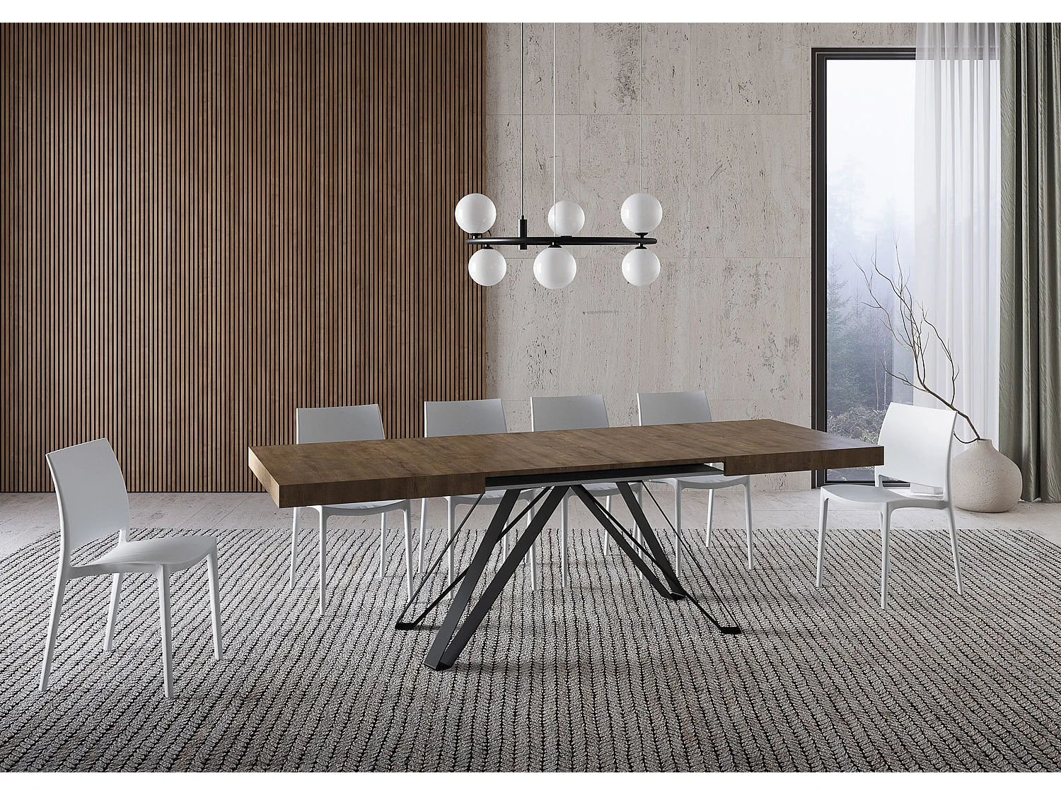 Uitschuifbare tafel 160/420X90 cm Terium walnoot met antraciete poten
