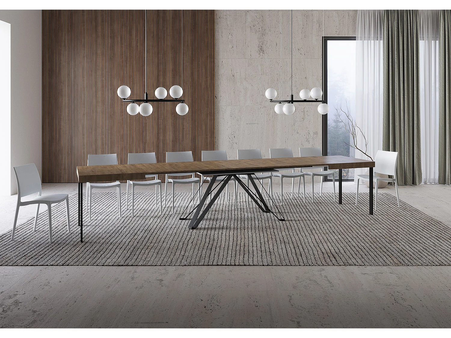 Uitschuifbare tafel 160/420X90 cm Terium walnoot met antraciete poten
