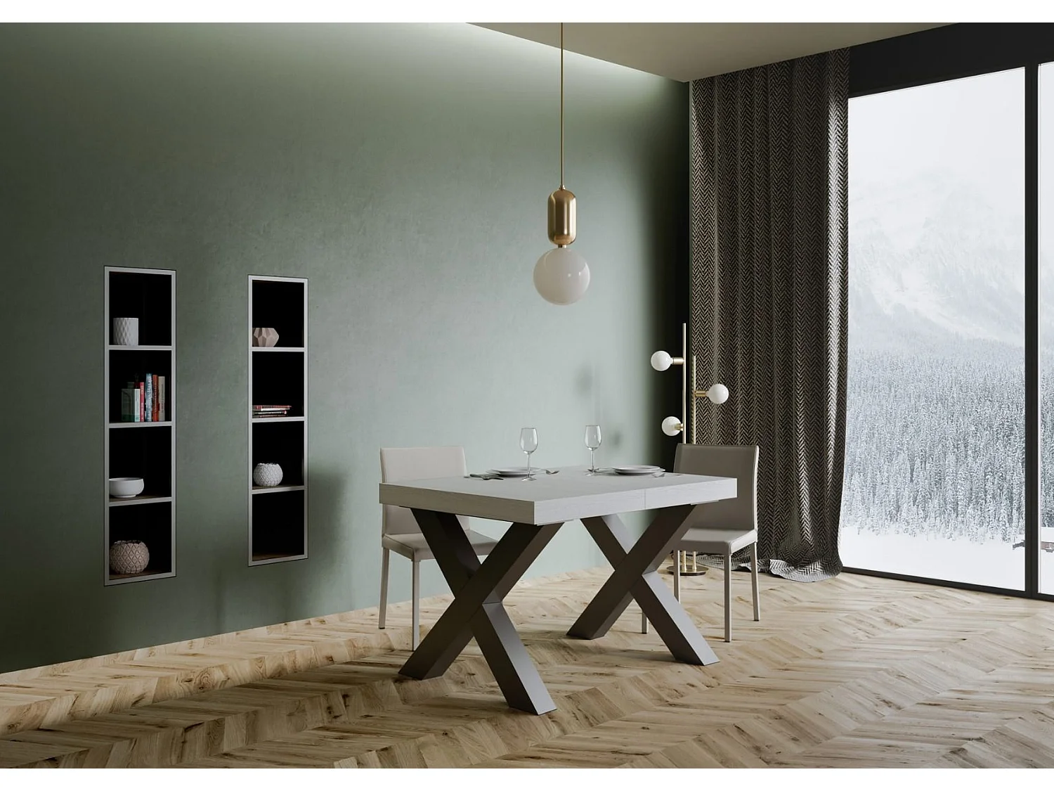 Mesa de jantar extensível 90x140/244 cm Traffic Cinza Branca quadro Antracite