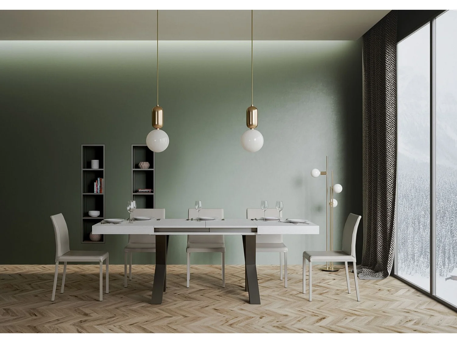 Mesa de jantar extensível 90x140/244 cm Traffic Cinza Branca quadro Antracite