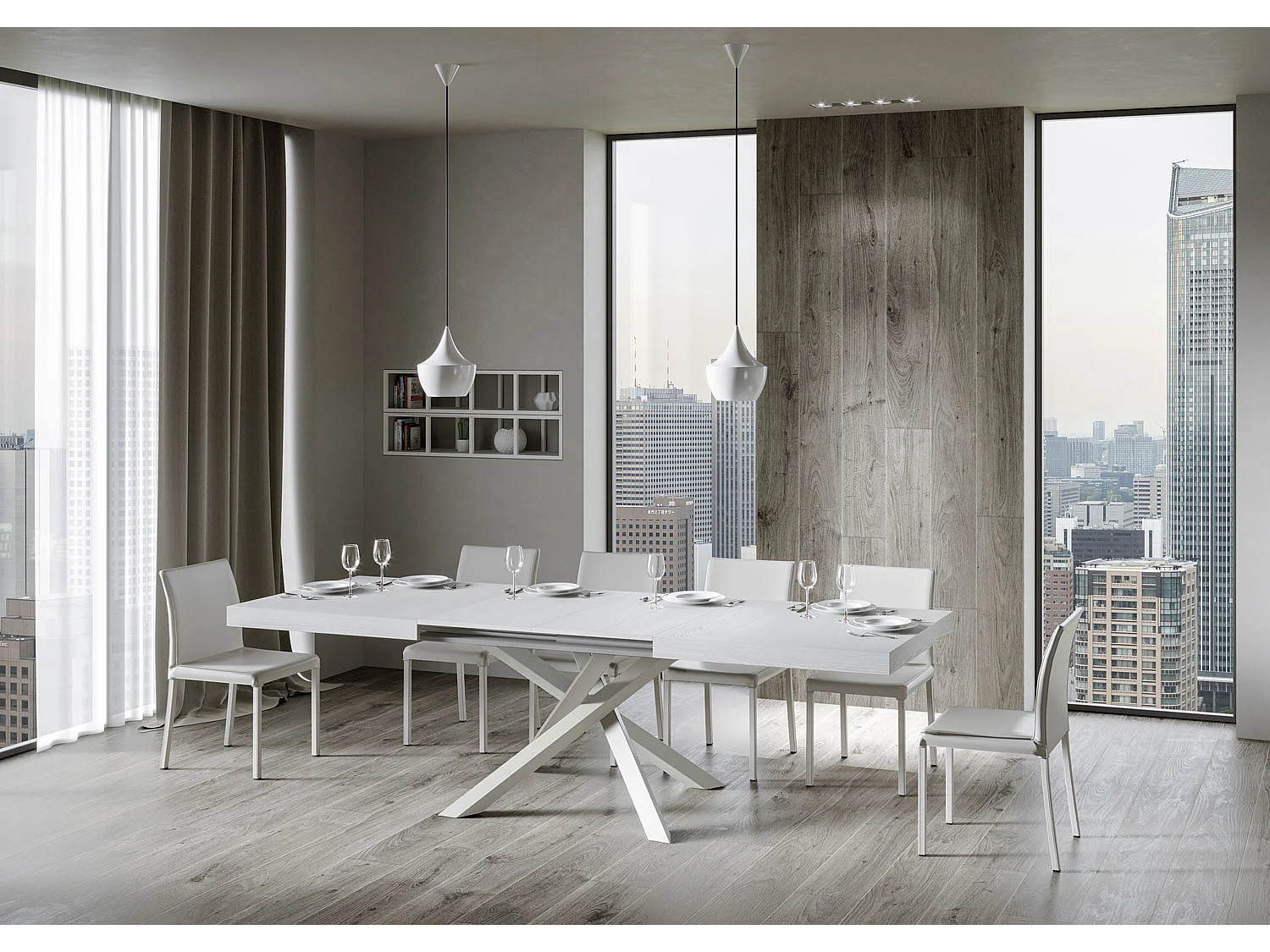 Ausziehtisch 200/460x90 cm Volantis Esche weiß Tischbeine Weiß