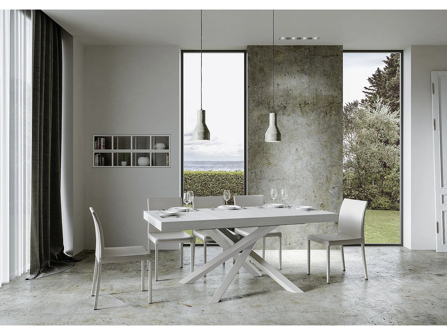 Tavolo allungabile 200/460x90 cm Volantis bianco frassino gambe bianche
