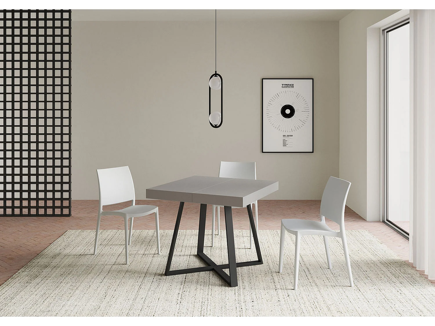 Mesa extensible 90x90/194 cm Abbraccio cachemira patas antracita