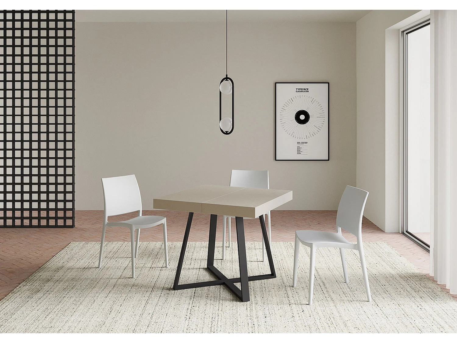 Table extensible 90/194x90 cm Abbraccio cachemire pieds anthracite