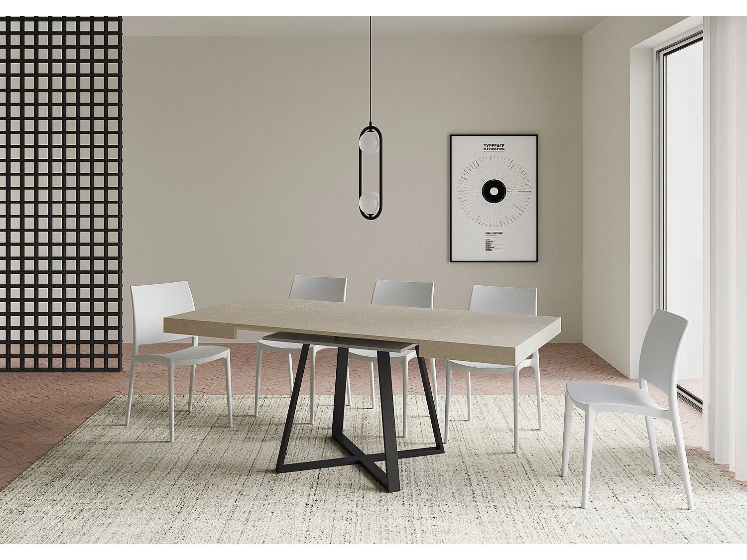 Mesa extensible 90/194x90 cm Abbraccio cachemira patas antracita