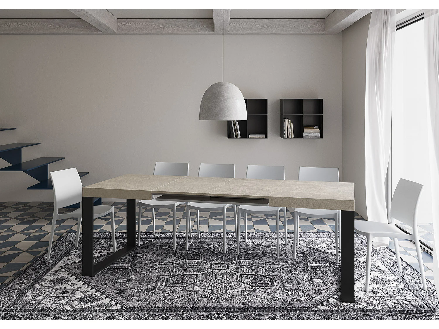 Table extensible 140/244x90 cm Tecno cachemire pieds anthracite