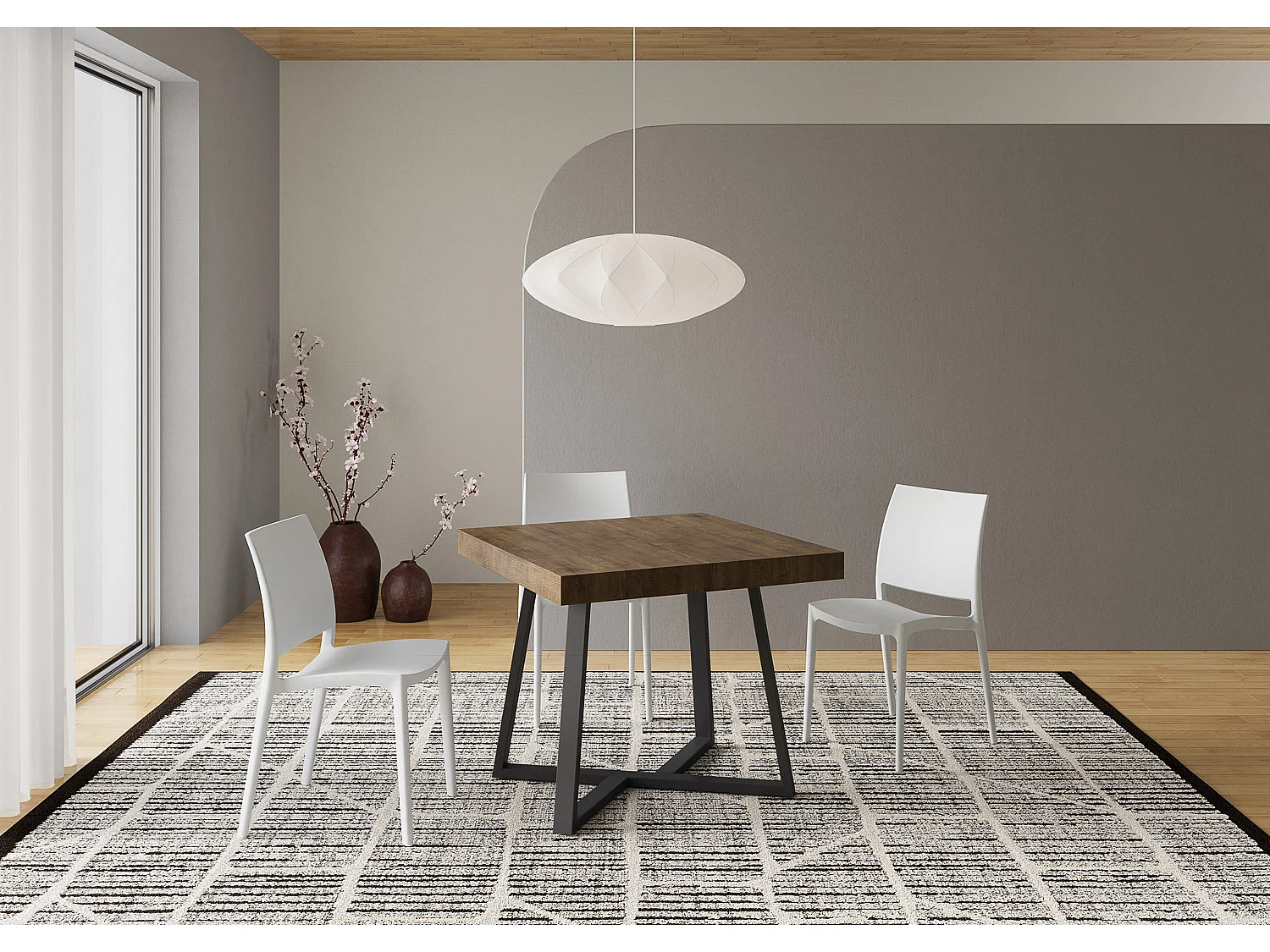 Table extensible 90/194x90 cm Zeplir noyer pieds anthracite
