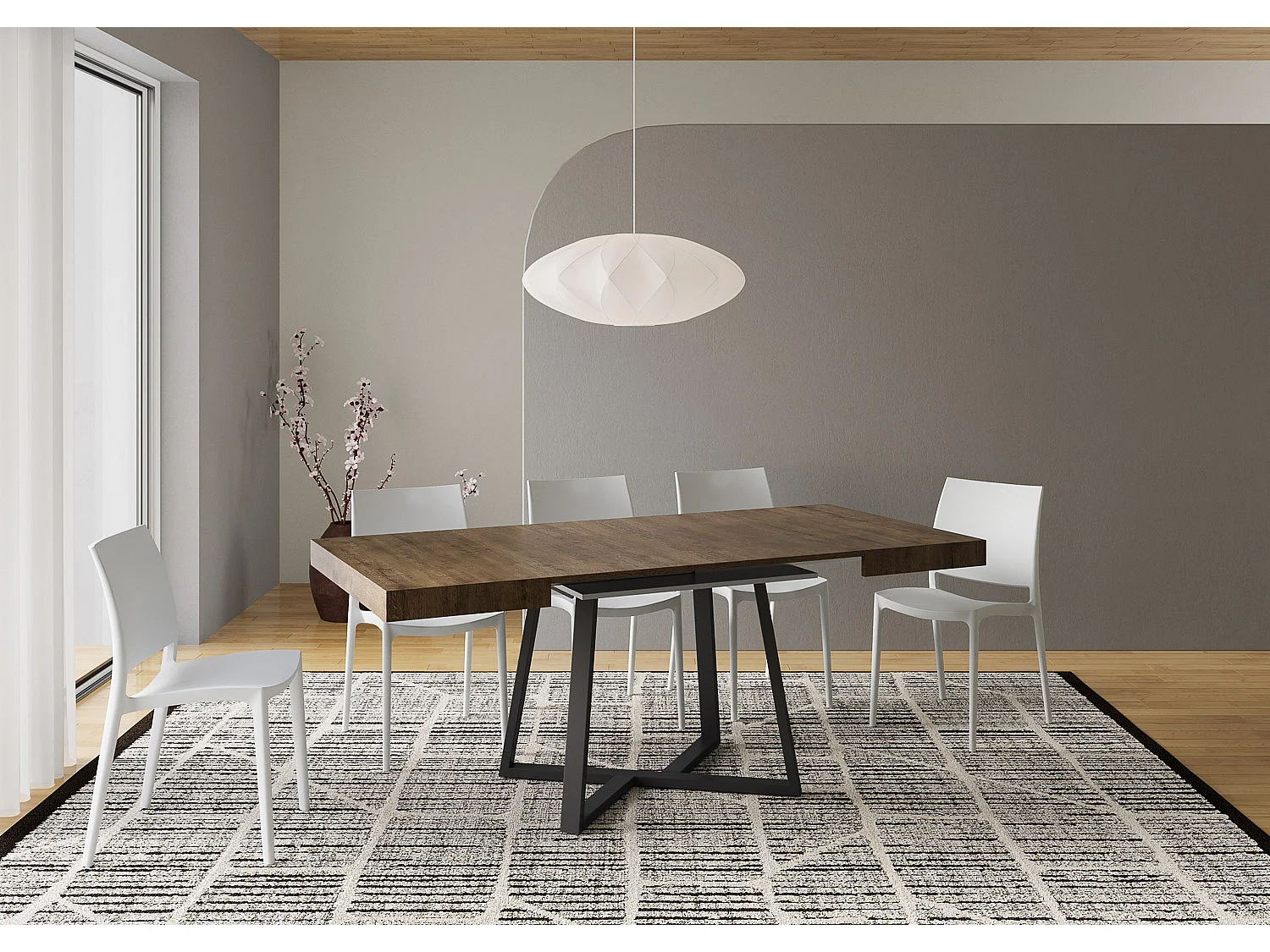 Table extensible 90/194x90 cm Zeplir noyer pieds anthracite