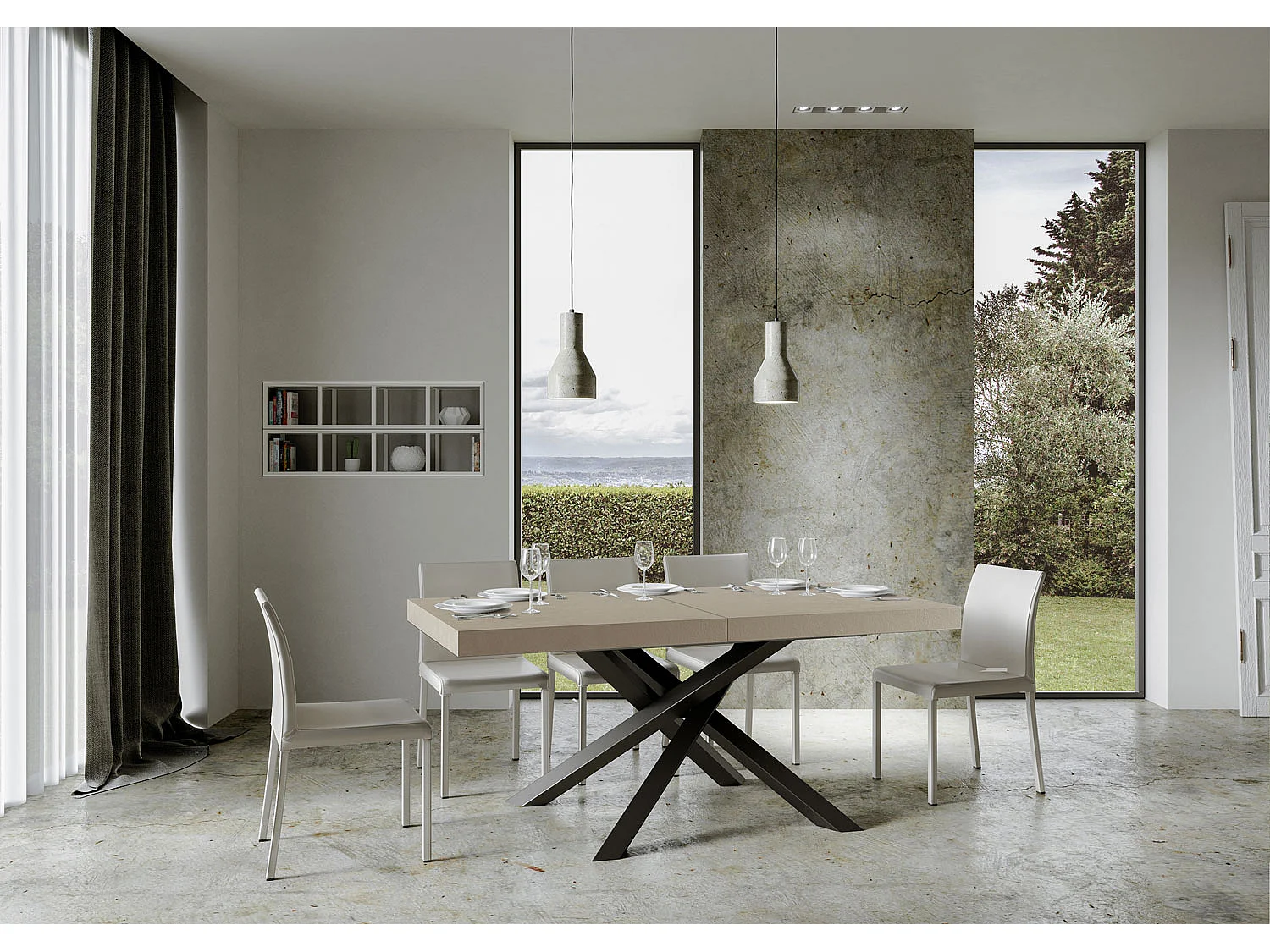 Uitschuifbare tafel 200/460x90 cm Volantis kasjmier met antraciete poten