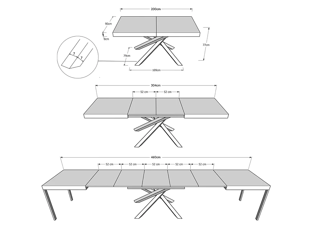 Table extensible 200/460x90 cm Volantis cachemire pieds anthracite