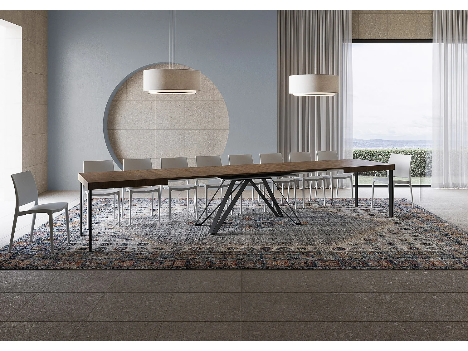 Table extensible 180/440x90 cm Terium effet bois, noyer pieds anthracite