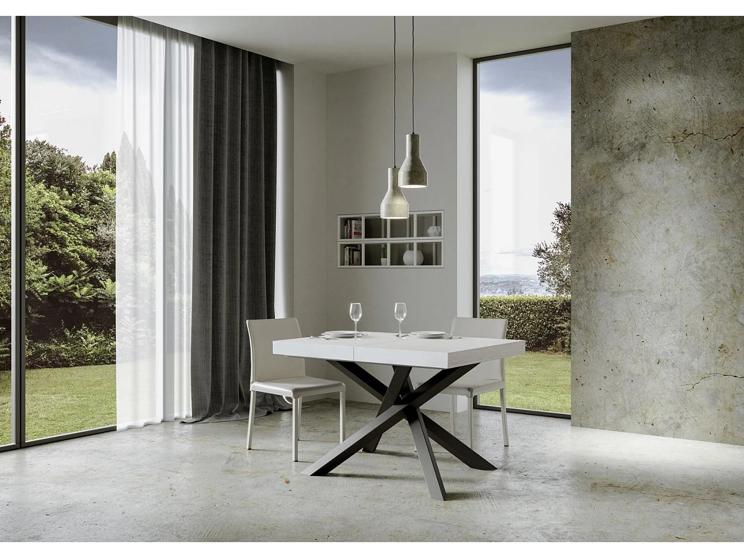 Table extensible 140/400x90 cm Volantis frêne blanc pieds anthracite