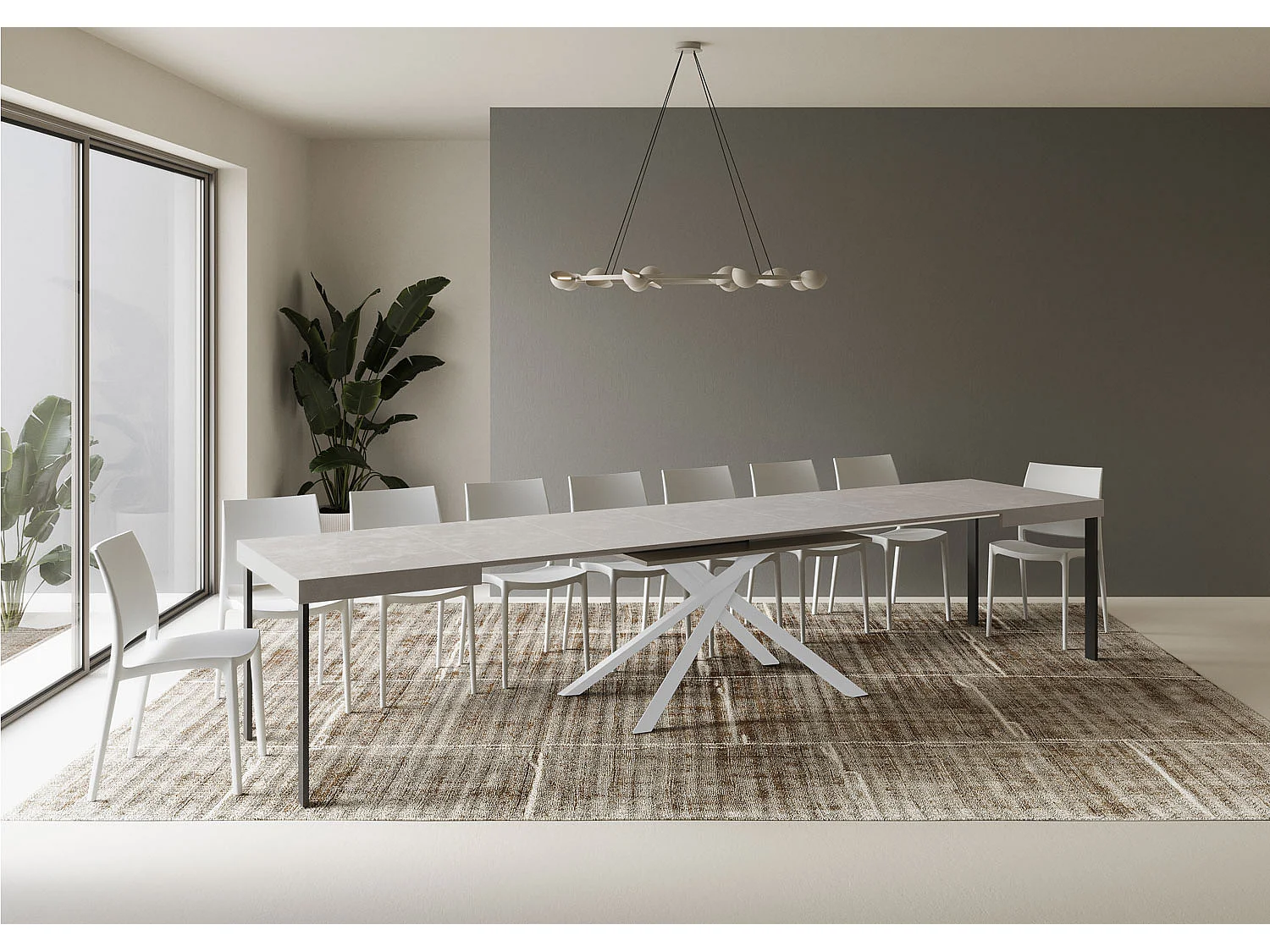 Table extensible 90x140/400 cm Karida cachemire pieds blancs