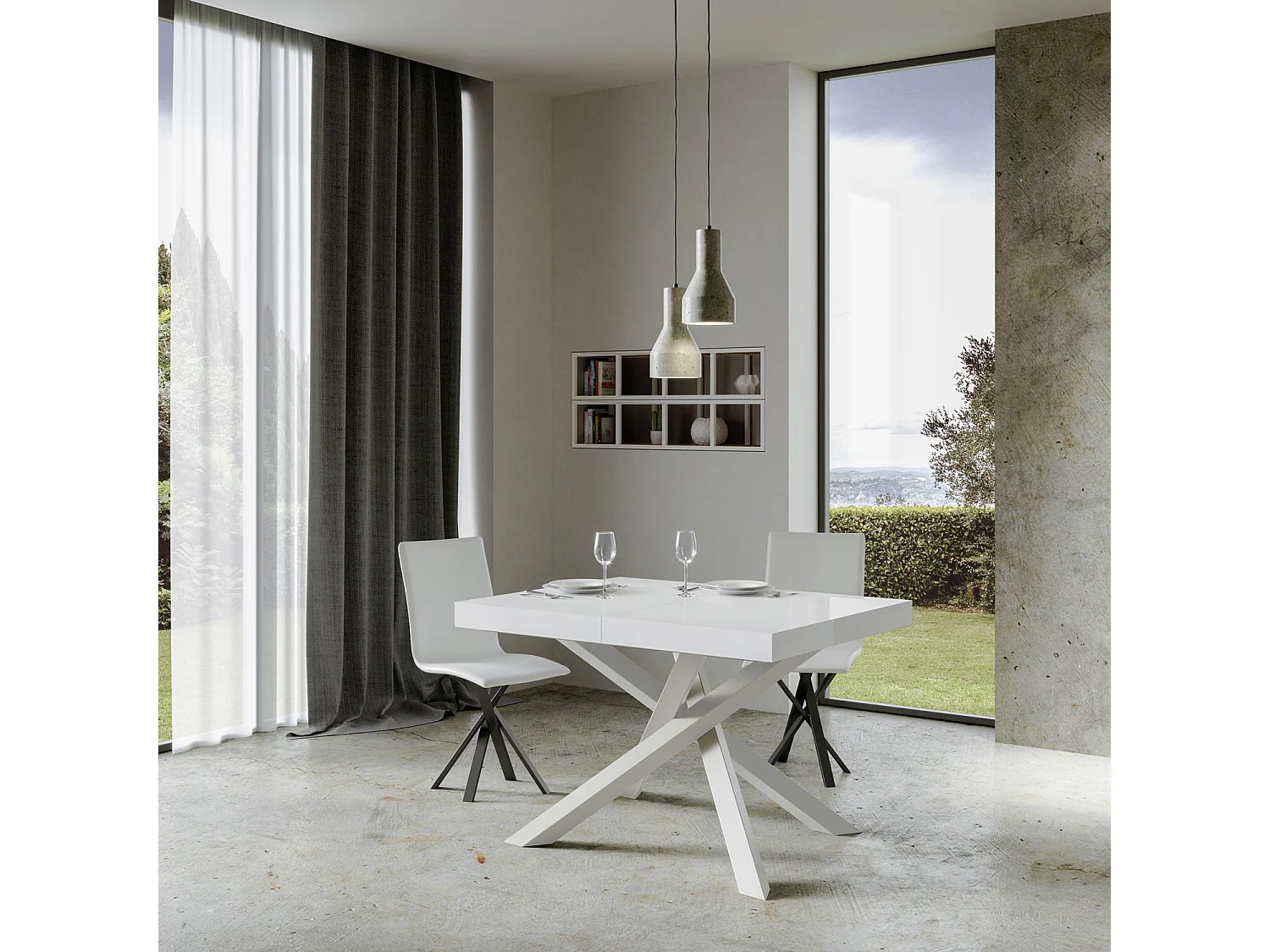 Volantis udtræksbord 130/390x90 cm hvid ask hvide ben