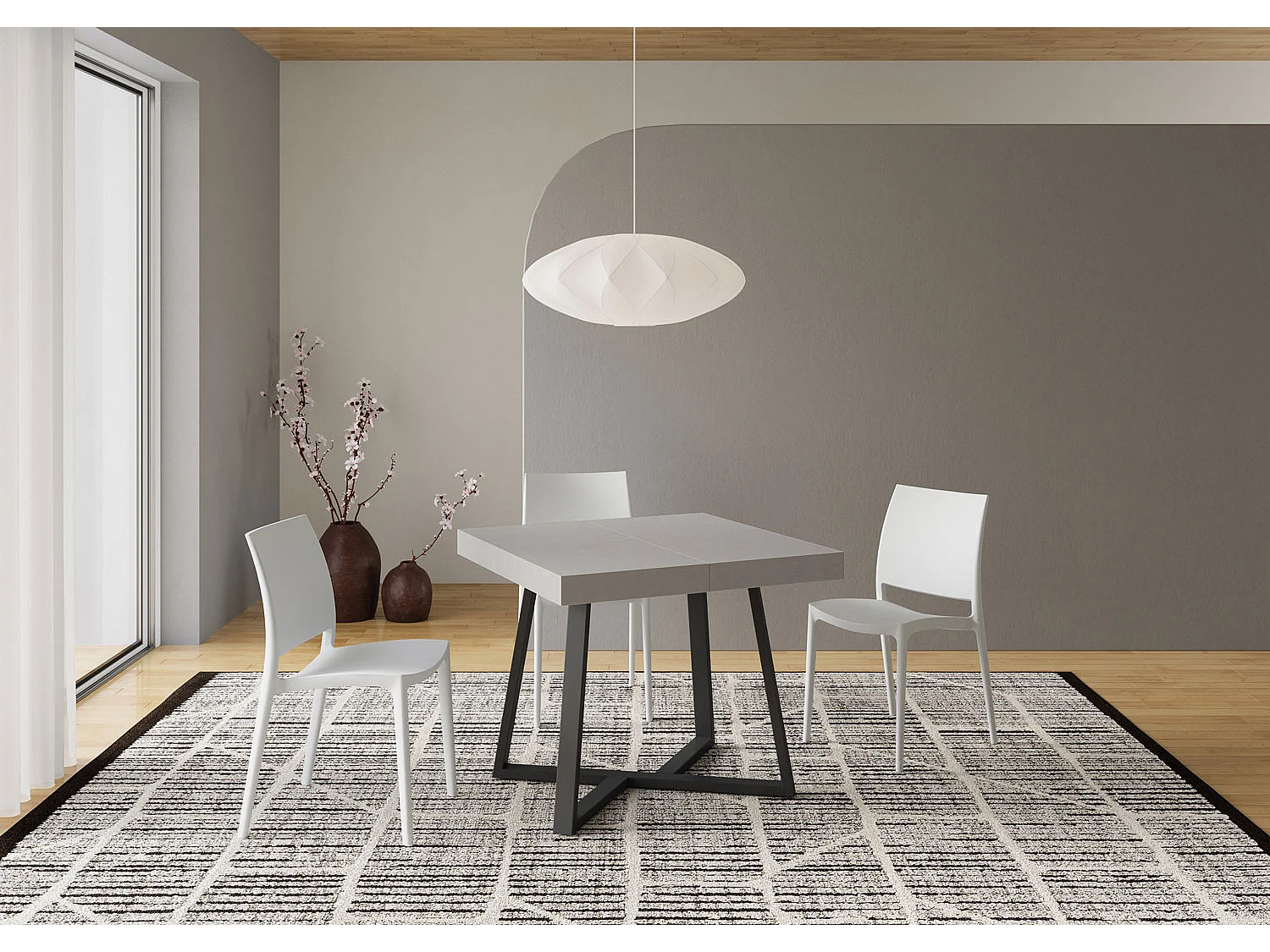 Mesa extensible 90x90/194 cm Zeplir cachemira patas antracita