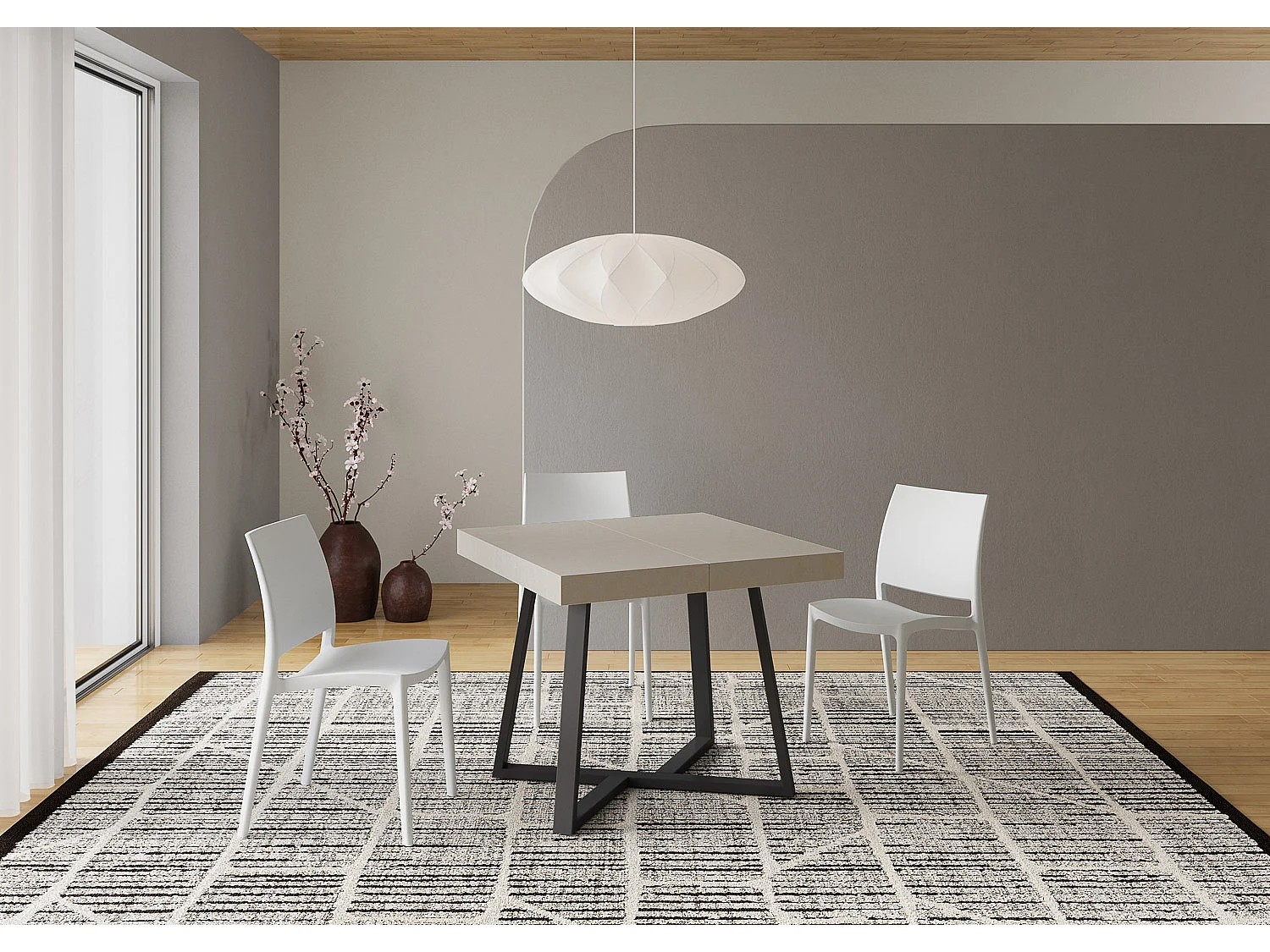 Table extensible 90/194x90 cm Zeplir cachemire pieds anthracite