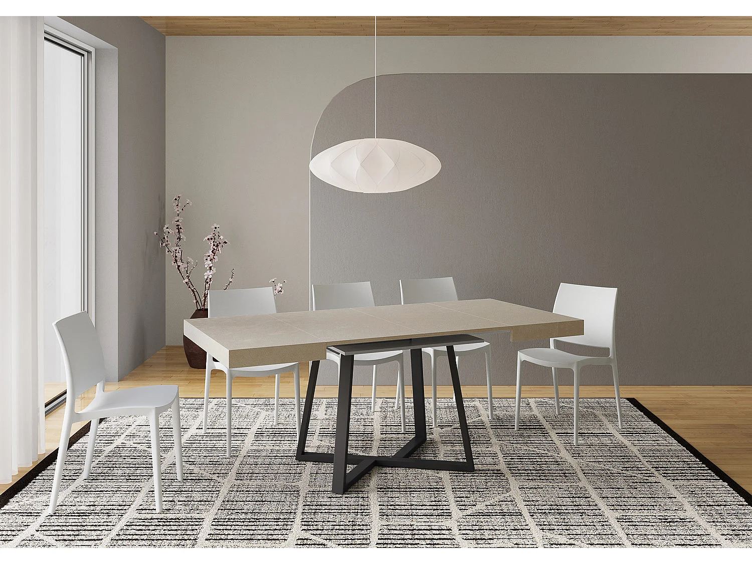 Table extensible 90/194x90 cm Zeplir cachemire pieds anthracite