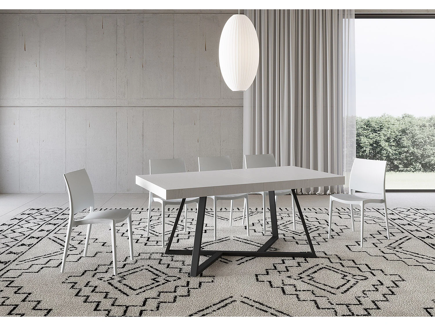 Table extensible 200/304x90 cm Booster effet bois, frêne blanc pieds anthracite