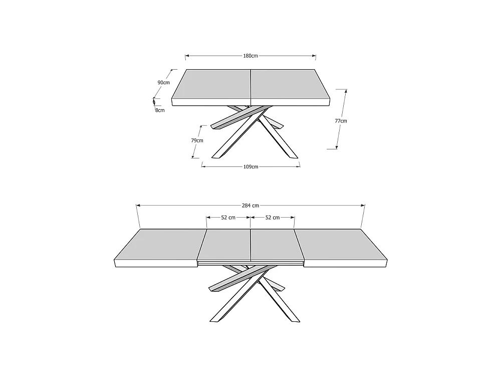 Table extensible 180/284x90 cm Volantis cachemire pieds anthracite