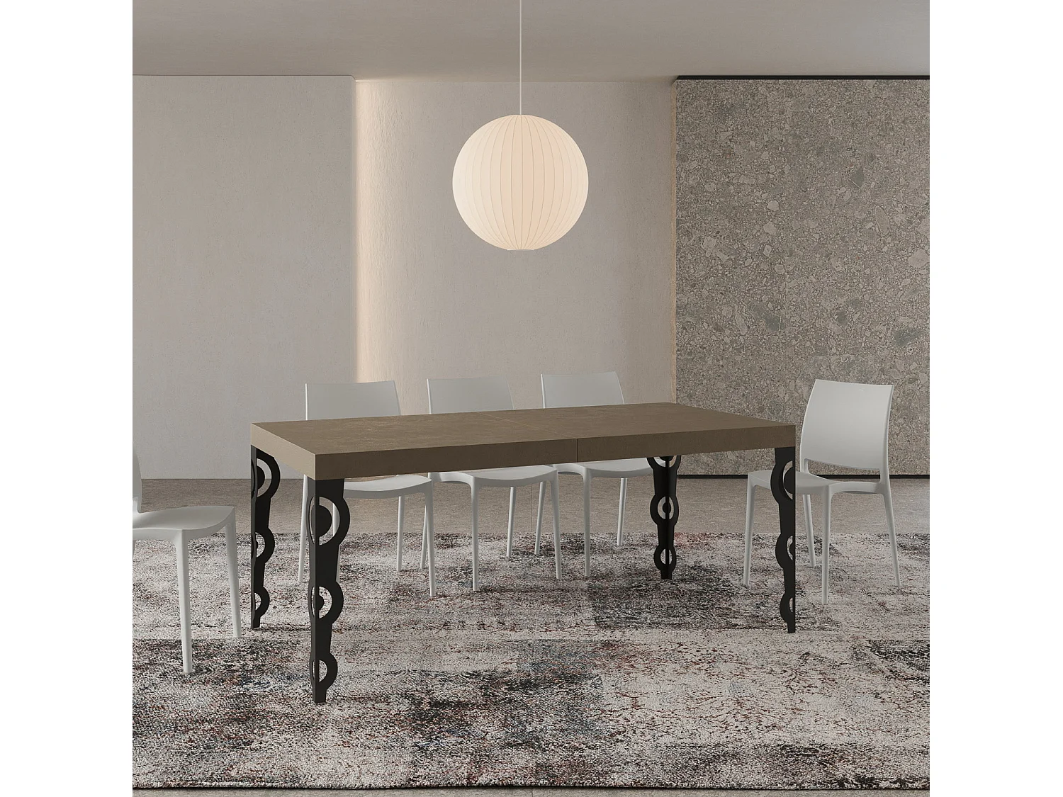 Karamay uitschuifbare tafel 180/284x90 cm duifgrijs met antraciet poten