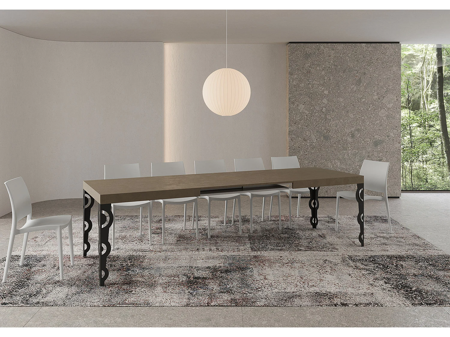 Karamay uitschuifbare tafel 180/284x90 cm duifgrijs met antraciet poten