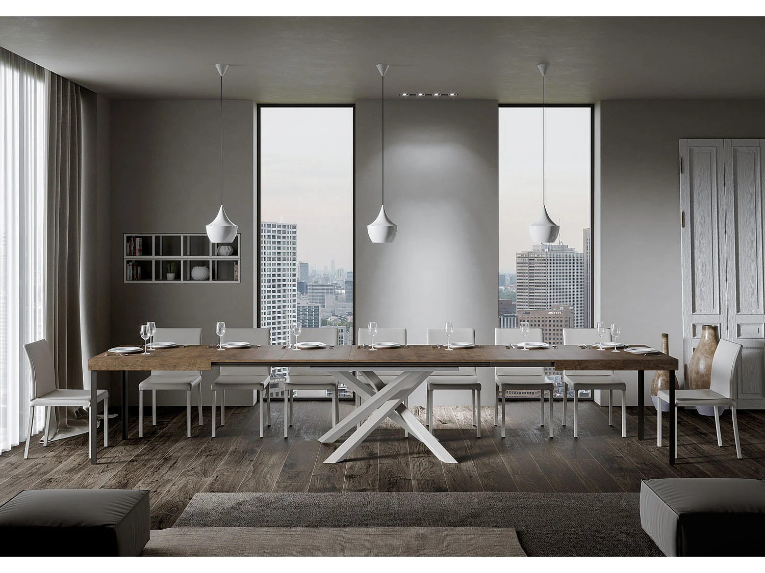 Stół rozkładany 160/420x90 cm Volantis orzech białe nogi