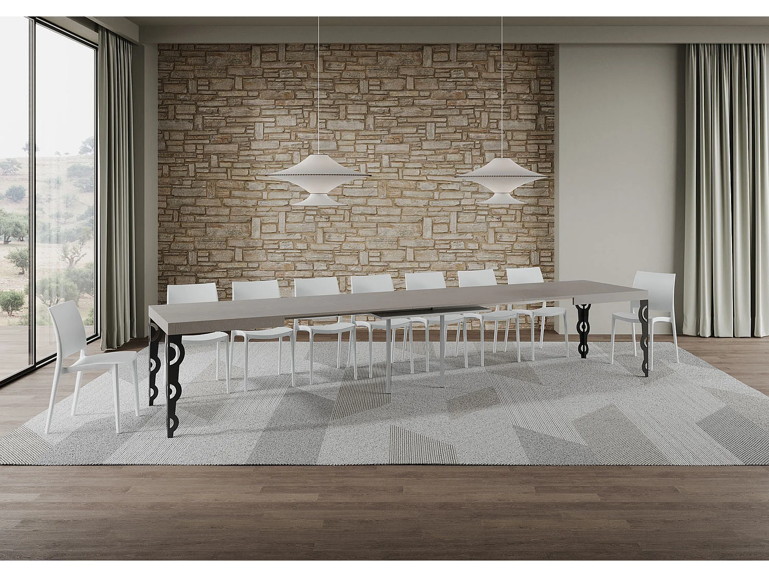 Mesa extensible 90x160/420 cm Karamay cachemira patas antracita