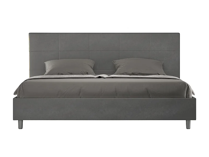 Cama matrimonial con almacenaje acolchada 180x200 microfibra gris Mika