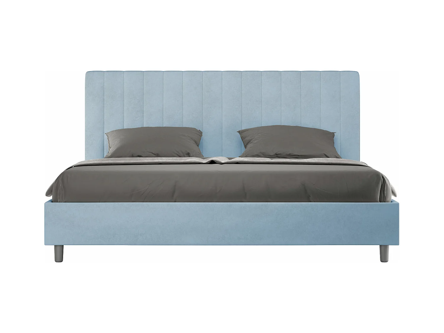 Lit king size coffre rembourré 200x200 microfibre bleu clair Agueda