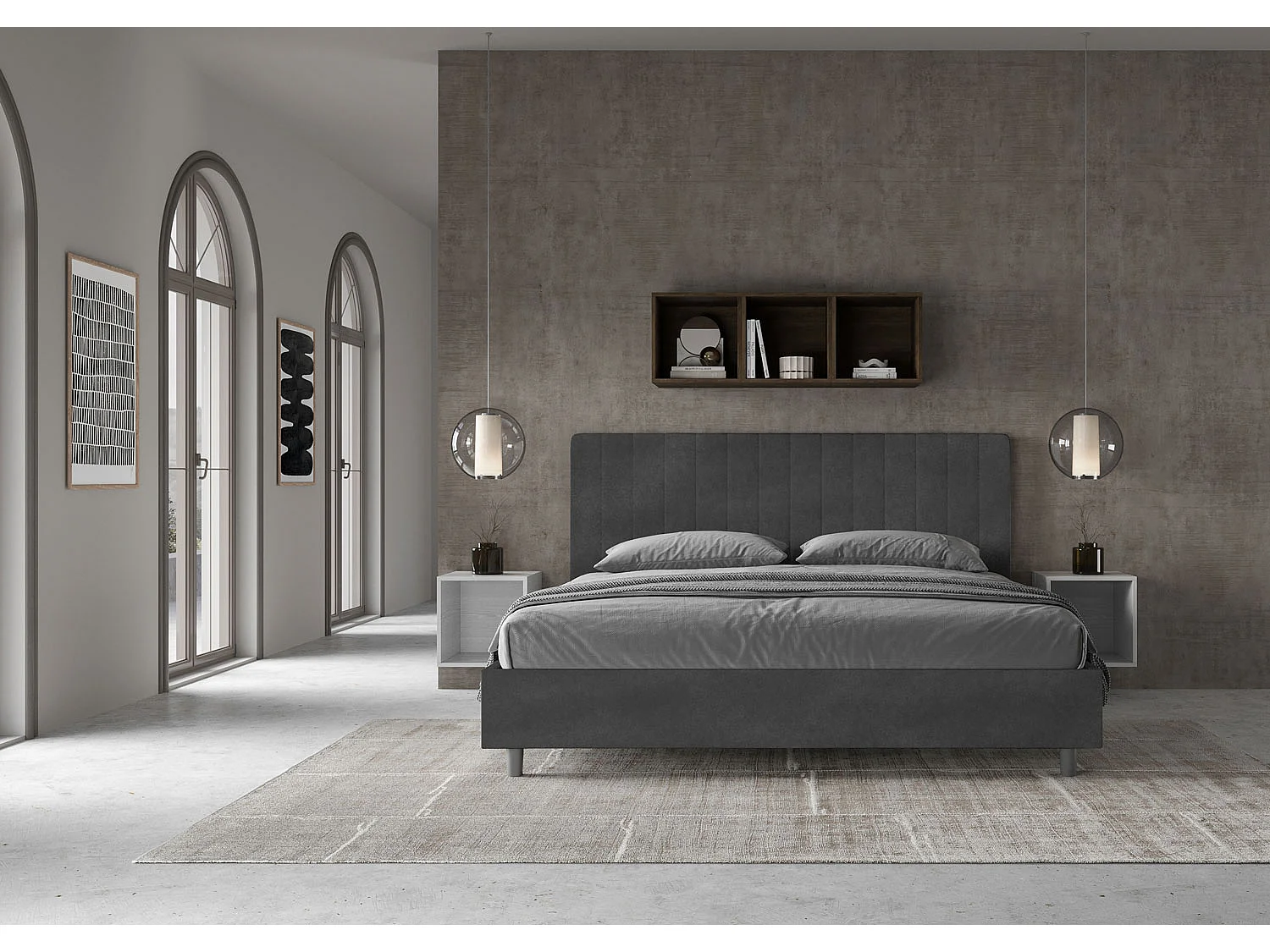 Gestoffeerd bed 200x210 met opbergruimte microvezel grijs Agueda