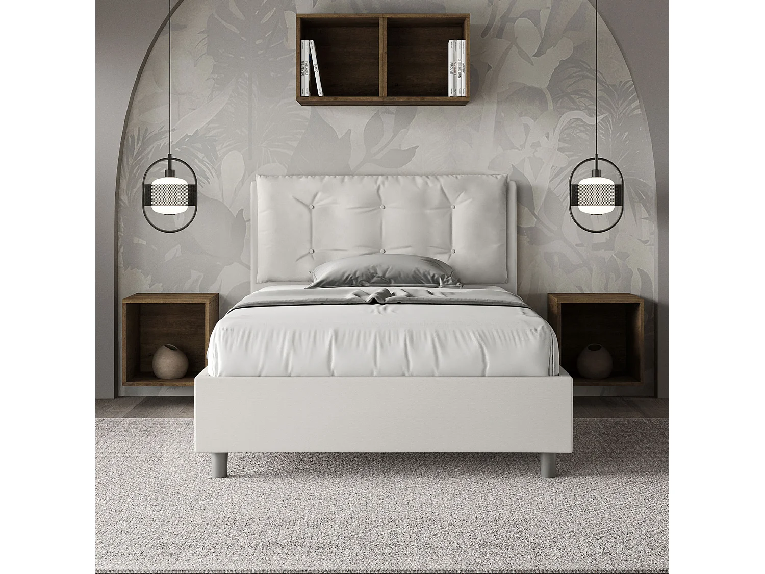 Gestoffeerd bed 120x190 met opbergruimte kunstleer wit Annalisa Large