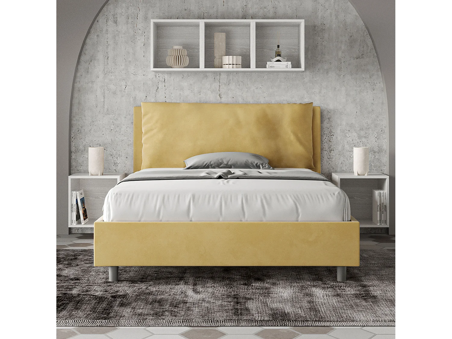 con almacenaje acolchada 140x190 microfibra ocre Antea Large