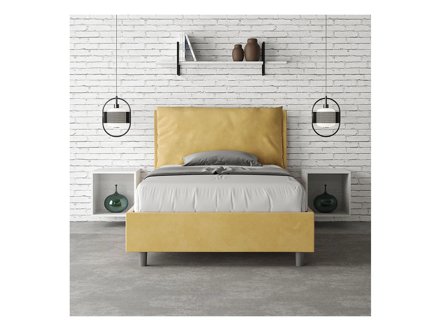 Lit 1 place et demi coffre rembourré 120x190 microfibre ocre Antea Large