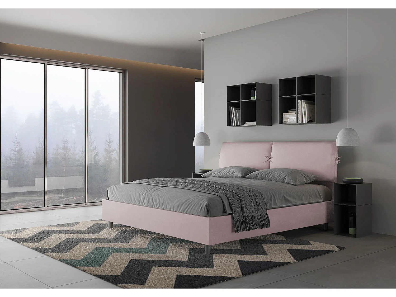 ityhome Letto matrimoniale king size contenitore imbottito 200x210 microfibra glicine Mados