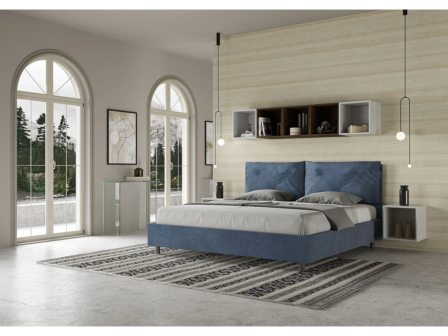 Gepolstertes Bett mit Bettkasten 200x210 mit Mikrofaserbezug Blau Appia Large