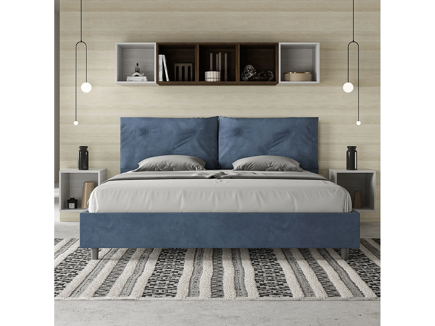 Lit king size coffre rembourré 200x210 microfibre bleu Appia Large