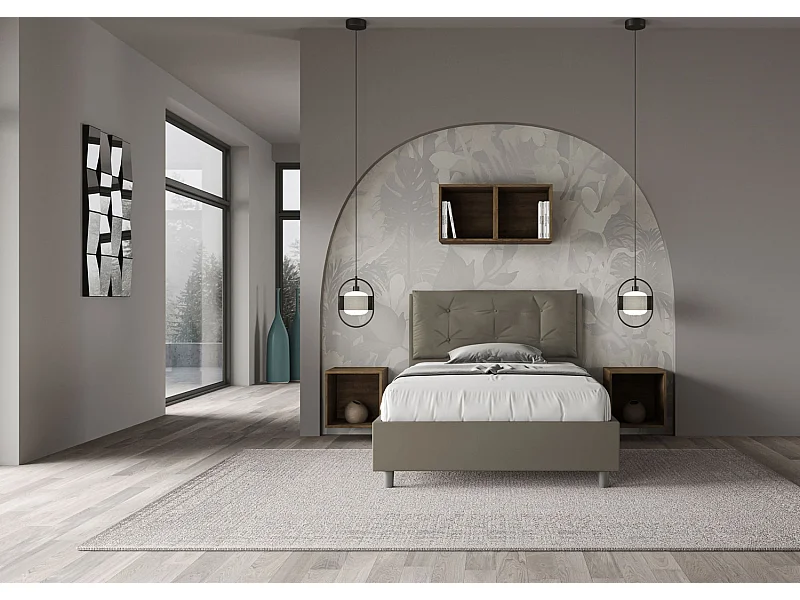 Lit 1 place et demi coffre rembourré 120x190 similicuir cappuccino Annalisa Large